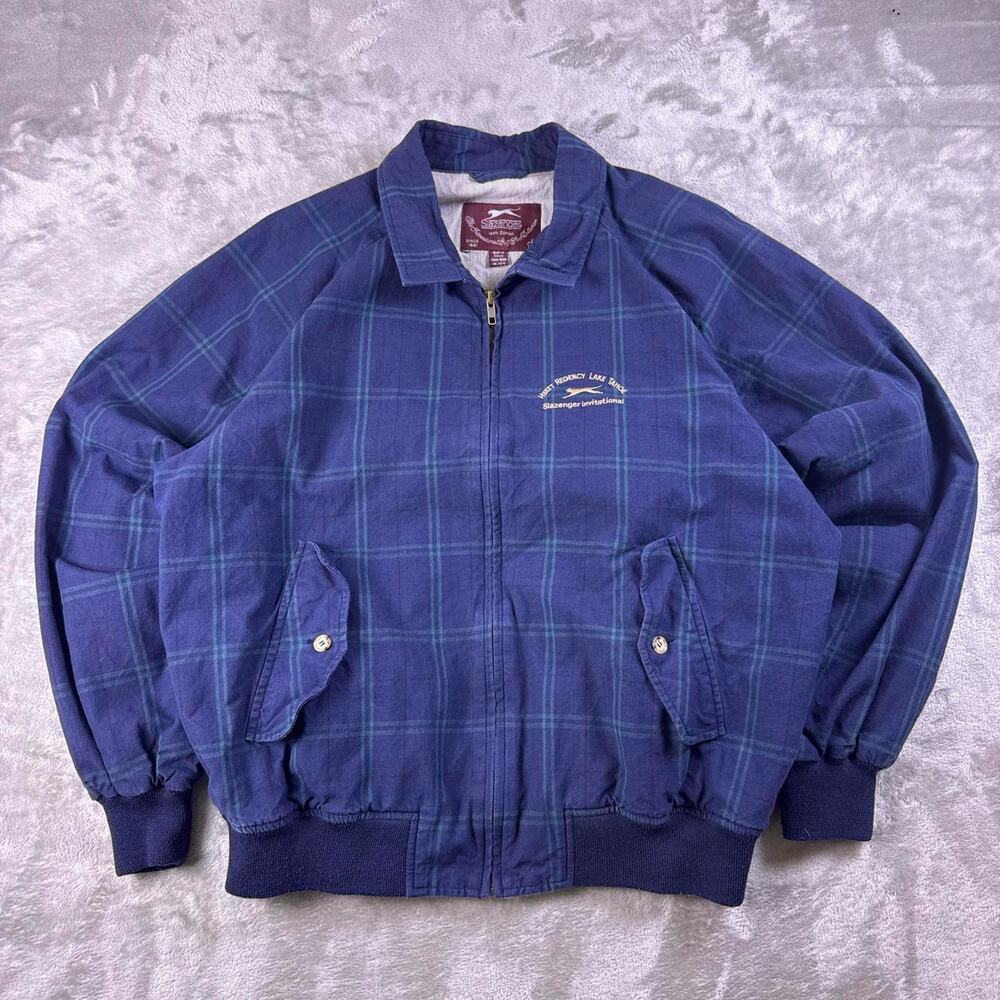 VTG Slazenger Invitational Golf Jacket Blue Plaid Hyatt Lake Tahoe size large